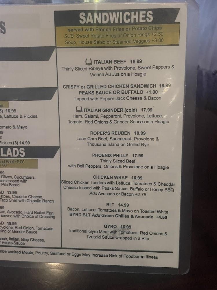 Peaks & Valleys Restaurant Menu image 3